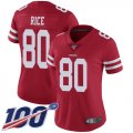 Wholesale Cheap Nike 49ers #80 Jerry Rice Red Team Color Women's Stitched NFL 100th Season Vapor Limited Jersey