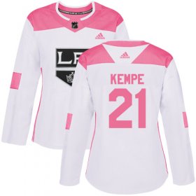 Wholesale Cheap Adidas Kings #21 Mario Kempe White/Pink Authentic Fashion Women\'s Stitched NHL Jersey