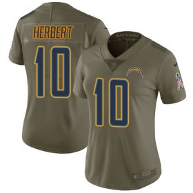 Wholesale Cheap Nike Chargers #10 Justin Herbert Olive Women\'s Stitched NFL Limited 2017 Salute To Service Jersey