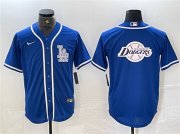 Cheap Mens Los Angeles Dodgers Team Big Logo Blue Cool Base Stitched Baseball Jersey