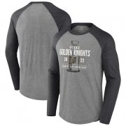 Wholesale Cheap Men's Vegas Golden Knights Heather Gray 2023 Stanley Cup Champions Shootout Long Sleeve T-Shirt