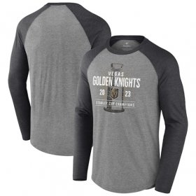 Wholesale Cheap Men\'s Vegas Golden Knights Heather Gray 2023 Stanley Cup Champions Shootout Long Sleeve T-Shirt