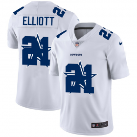 Wholesale Cheap Dallas Cowboys #21 Ezekiel Elliott White Men\'s Nike Team Logo Dual Overlap Limited NFL Jersey