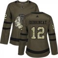 Wholesale Cheap Adidas Blackhawks #12 Alex DeBrincat Green Salute to Service Women's Stitched NHL Jersey
