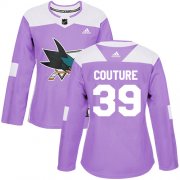 Wholesale Cheap Adidas Sharks #39 Logan Couture Purple Authentic Fights Cancer Women's Stitched NHL Jersey