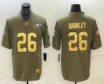 Cheap Men's Philadelphia Eagles #26 Saquon Barkley Olive with Gold 2017 Salute To Service Stitched NFL Nike Limited Jersey