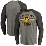 Wholesale Cheap Men's Pittsburgh Penguins Heather Gray Black 2019 Stadium Series Vintage Raglan Long Sleeve T-Shirt