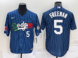 Wholesale Cheap Men's Los Angeles Dodgers #5 Freddie Freeman Number Navy Blue Pinstripe 2020 World Series Cool Base Nike Jersey