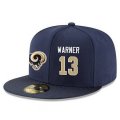 Wholesale Cheap Los Angeles Rams #13 Kurt Warner Snapback Cap NFL Player Navy Blue with Gold Number Stitched Hat
