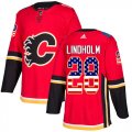 Wholesale Cheap Adidas Flames #28 Elias Lindholm Red Home Authentic USA Flag Stitched NHL Jersey