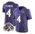 Wholesale Cheap Men's Baltimore Ravens #4 Zay Flowers Purple 2023 F.U.S.E With Patch Throwback Vapor Limited Stitched Jersey