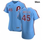 Wholesale Cheap Philadelphia Phillies 45 Zack Wheeler Men Nike Light Blue Alternate 2020 Authentic Player MLB Jersey