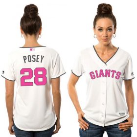 Wholesale Cheap Giants #28 Buster Posey White Mother\'s Day Cool Base Women\'s Stitched MLB Jersey