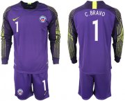 Wholesale Cheap Chile #1 C.Bravo Purple Goalkeeper Long Sleeves Soccer Country Jersey