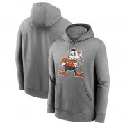 Cheap Men's Cleveland Browns Heather Gray Primary Logo Long Sleeve Hoodie T-Shirt
