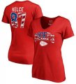 Wholesale Cheap Women's Kansas City Chiefs #87 Travis Kelce NFL Pro Line by Fanatics Branded Banner Wave Name & Number T-Shirt Red