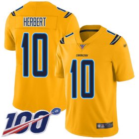 Wholesale Cheap Nike Chargers #10 Justin Herbert Gold Men\'s Stitched NFL Limited Inverted Legend 100th Season Jersey