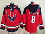 Wholesale Cheap Men's Washington Capitals #8 Alex Ovechkin Red Ageless Must Have Lace Up Pullover Hoodie