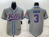 Wholesale Cheap Men's Buffalo Bills #3 Damar Hamlin Grey With Patch Cool Base Stitched Baseball Jersey