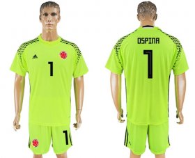 Wholesale Cheap Colombia #1 Ospina Shiny Green Goalkeeper Soccer Country Jersey