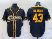 Wholesale Cheap Men's Pittsburgh Steelers #43 Troy Polamalu Black Gold With Patch Cool Base Stitched Baseball Jersey