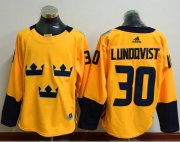 Wholesale Cheap Team Sweden #30 Henrik Lundqvist Gold 2016 World Cup Stitched NHL Jersey