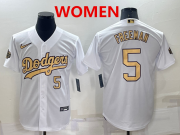 Wholesale Women's Los Angeles Dodgers #5 Freddie Freeman Number White 2022 All Star Stitched Cool Base Nike Jersey