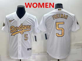 Wholesale Women\'s Los Angeles Dodgers #5 Freddie Freeman Number White 2022 All Star Stitched Cool Base Nike Jersey