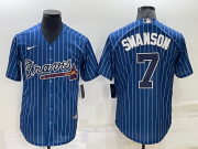 Wholesale Men's Atlanta Braves #7 Dansby Swanson Navy Blue Pinstripe Stitched MLB Cool Base Nike Jersey