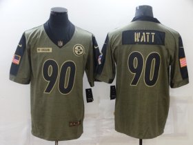 Wholesale Cheap Men\'s Pittsburgh Steelers #90 T.J. Watt Nike Olive 2021 Salute To Service Limited Player Jersey