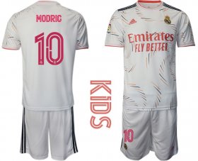 Wholesale Cheap Youth 2021-2022 Club Real Madrid home white 10 Adidas Soccer Jersey