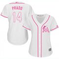 Wholesale Cheap Marlins #14 Martin Prado White/Pink Fashion Women's Stitched MLB Jersey