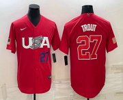 Cheap Men's USA Baseball #27 Mike Trout Number 2023 Red World Classic Stitched Jerseys