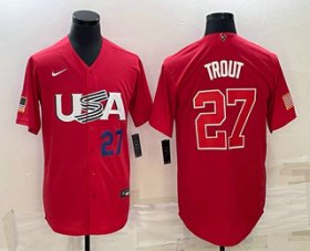 Cheap Men\'s USA Baseball #27 Mike Trout Number 2023 Red World Classic Stitched Jerseys