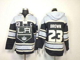 Wholesale Cheap Kings #23 Dustin Brown Black Sawyer Hooded Sweatshirt Stitched NHL Jersey