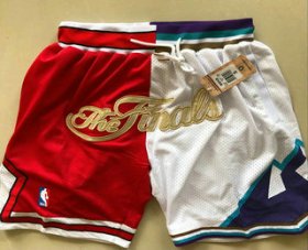 Wholesale Cheap Men\'s Chicago Bulls and Utah Jazz Red With White 1997 The Finals Patch Split Just Don Shorts