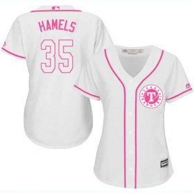 Wholesale Cheap Rangers #35 Cole Hamels White/Pink Fashion Women\'s Stitched MLB Jersey