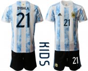 Wholesale Cheap Youth 2020-2021 Season National team Argentina home white 21 Soccer Jersey