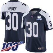 Wholesale Cheap Nike Cowboys #30 Anthony Brown Navy Blue Thanksgiving Men's Stitched With Established In 1960 Patch NFL 100th Season Vapor Untouchable Limited Throwback Jersey