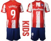 Wholesale Cheap Youth 2021-2022 Club Atletico Madrid home red 9 Nike Soccer Jerseys