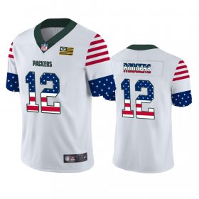 Wholesale Cheap Green Bay Packers #12 Aaron Rodgers White Men\'s Nike Team Logo USA Flag Vapor Untouchable Limited NFL Jersey