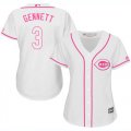 Wholesale Cheap Reds #3 Scooter Gennett White/Pink Fashion Women's Stitched MLB Jersey