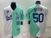 Wholesale Men's Los Angeles Dodgers #50 Mookie Betts White Green Number 2022 Celebrity Softball Game Cool Base Jersey1