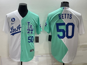 Wholesale Men\'s Los Angeles Dodgers #50 Mookie Betts White Green Number 2022 Celebrity Softball Game Cool Base Jersey1