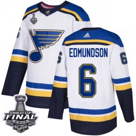 Wholesale Cheap Adidas Blues #6 Joel Edmundson White Road Authentic 2019 Stanley Cup Final Stitched NHL Jersey