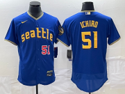 Wholesale Cheap Men's Seattle Mariners #51 Ichiro Suzuki Number Blue 2023 City Connect Flex Base Stitched Jersey