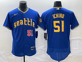 Wholesale Cheap Men\'s Seattle Mariners #51 Ichiro Suzuki Number Blue 2023 City Connect Flex Base Stitched Jersey