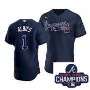 Wholesale Cheap Men Nike Atlanta Braves 1 Ozzie Albies Navy Blue Home Stitched Baseball Stitched MLB 2021 Champions Patch Jersey
