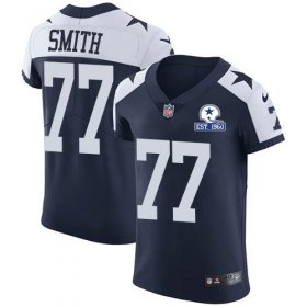 Wholesale Cheap Nike Cowboys #77 Tyron Smith Navy Blue Thanksgiving Men\'s Stitched With Established In 1960 Patch NFL Vapor Untouchable Throwback Elite Jersey
