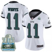Wholesale Cheap Nike Eagles #11 Carson Wentz White Super Bowl LII Champions Women's Stitched NFL Vapor Untouchable Limited Jersey